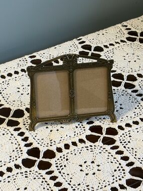 Vintage Style Brass Double Picture Frame - Antique Gold Art Nouveau